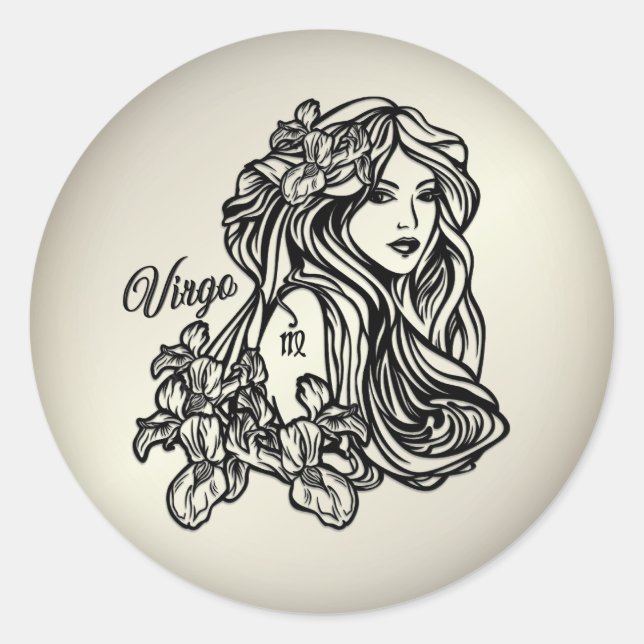 Sticker Rond Virgo La Vierge Zodiac Antique Or (Devant)