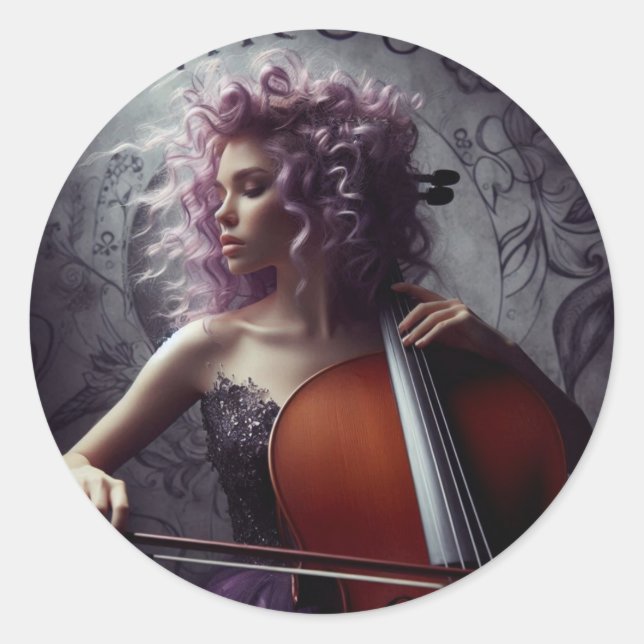Sticker Rond Virgo Zodiac Musicien Cello (Devant)