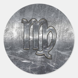 Sticker Rond Virgo Zodiac Sign dans Grunge Distressed Style Dec