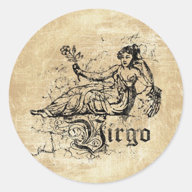 Sticker Rond Virgo Zodiac vintage (Devant)