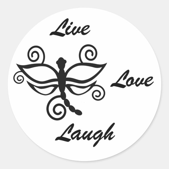 Sticker Rond Vis, Amour, Rire, libellule d'art numérique blanc (Devant)