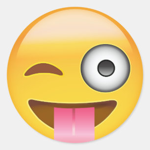 Sticker Rond Visage avec coincés la langue et l'oeil Emoji de