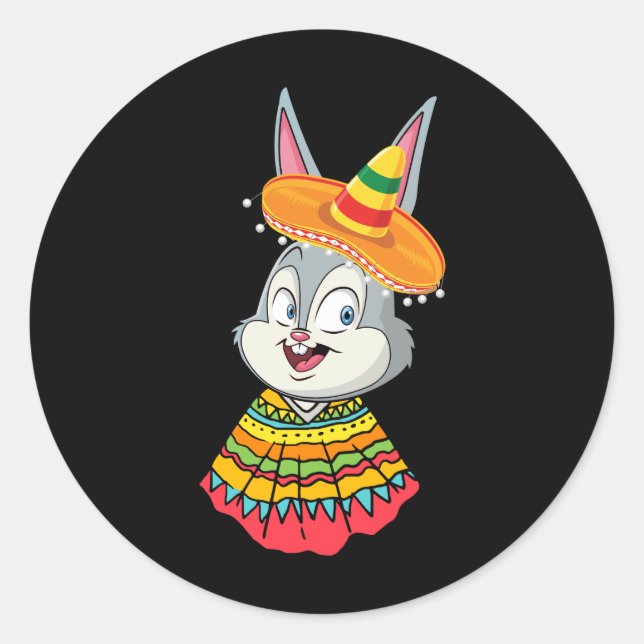 Sticker Rond Visage Bunny avec Sombrero Casquette Cinco De Mayo (Devant)
