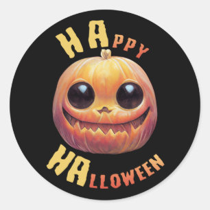 Sticker Rond Visage citrouille Bonne Halloween
