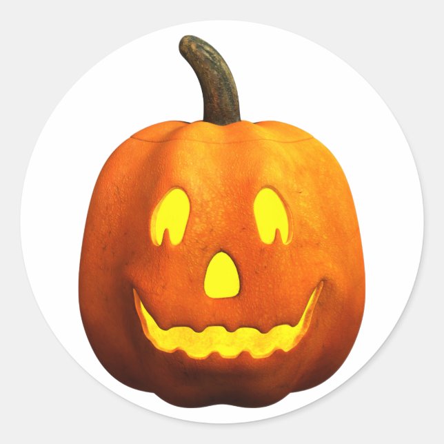 Sticker Rond Visage Citrouille d'Halloween - Joyeux (Devant)