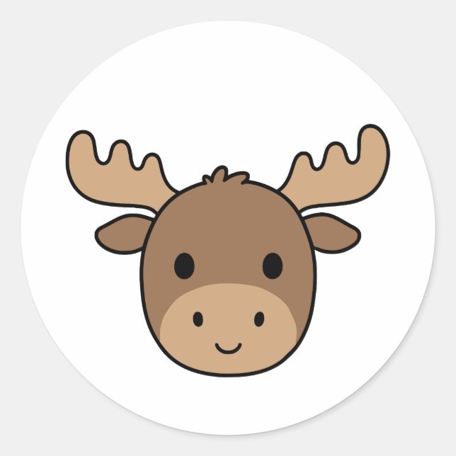 Sticker Rond Visage de bébé orignal mignon (Devant)