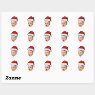 Sticker Rond Visage de bébé personnalisé Photo Chapeau de Père 
