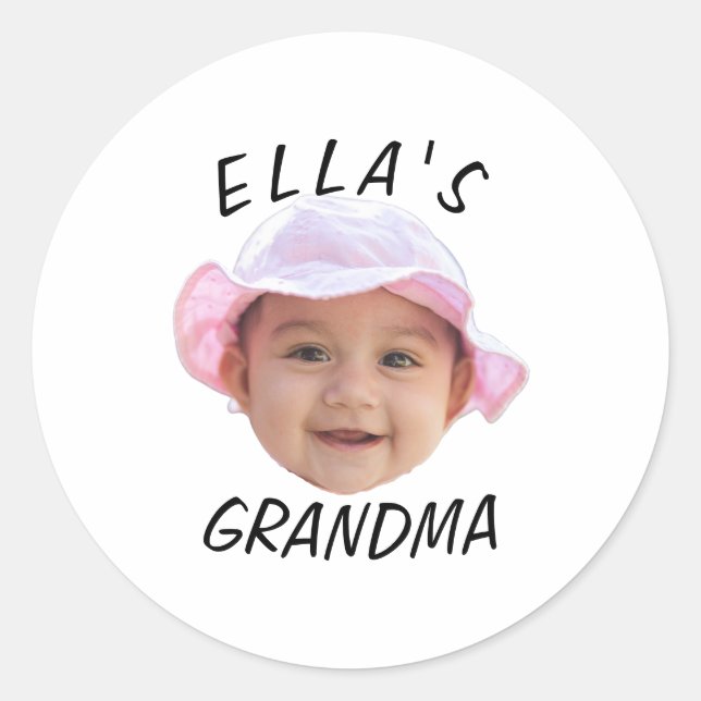 Sticker Rond Visage de bébé personnalisé Photo Texte Grand-mère (Devant)