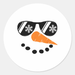 Sticker Rond Visage de bonhomme de neige cool Gles Noël Xmas Co