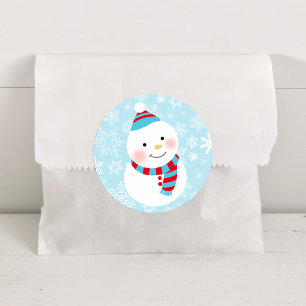 Sticker Rond Visage de bonhomme de neige flocon de neige Winter