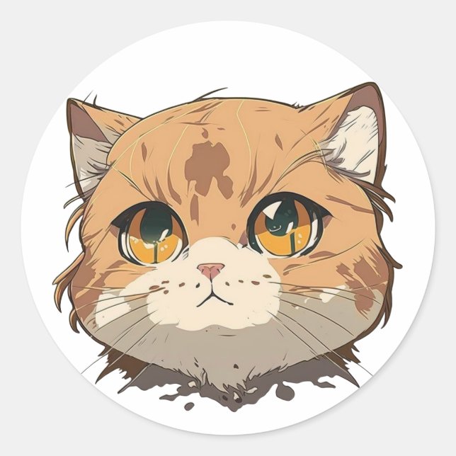 Sticker Rond Visage de chat d'Anime (Devant)