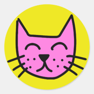 Sticker Rond visage de chat graffiti rose