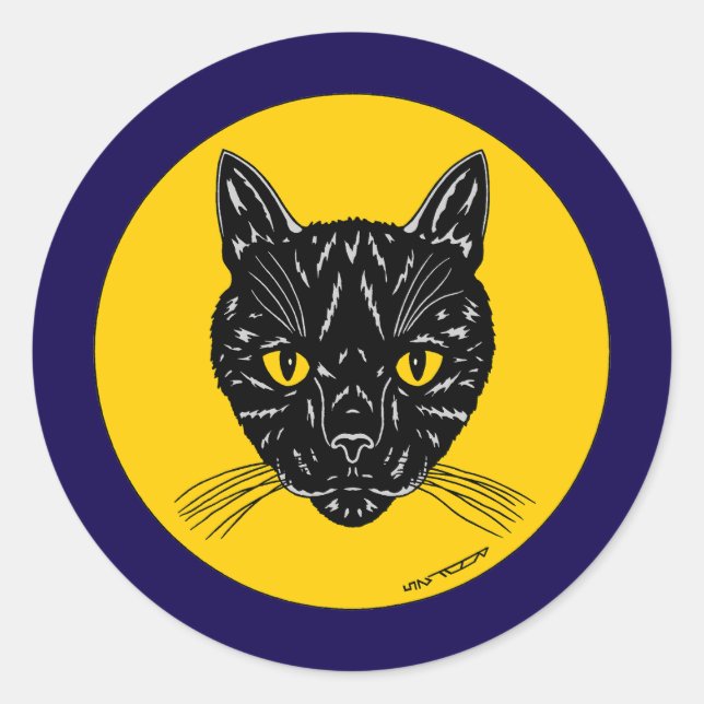 Sticker Rond Visage de chat noir (Devant)
