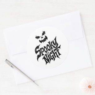 Sticker Rond Visage de citrouille de nuit effrayante