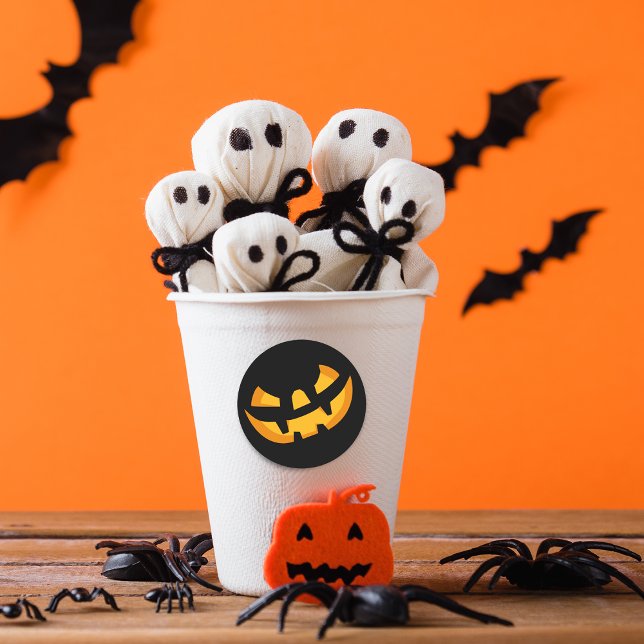 Sticker Rond Visage de citrouille effrayant (Scary Pumpkin Face Classic Round Sticker)