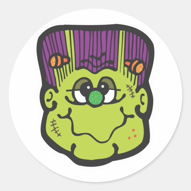 Sticker Rond visage de frankenstein dessin animé (Devant)