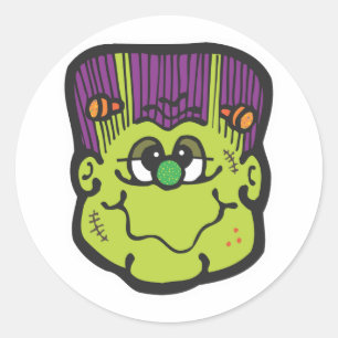Sticker Rond visage de frankenstein dessin animé