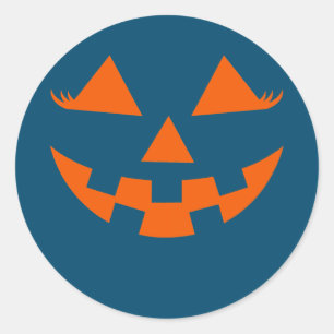 Sticker Rond Visage de Jack-o'-lantern citrouille avec des cils