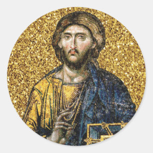 Sticker Rond Visage de Jésus Christ Orthodoxe Haga Sophia Icône
