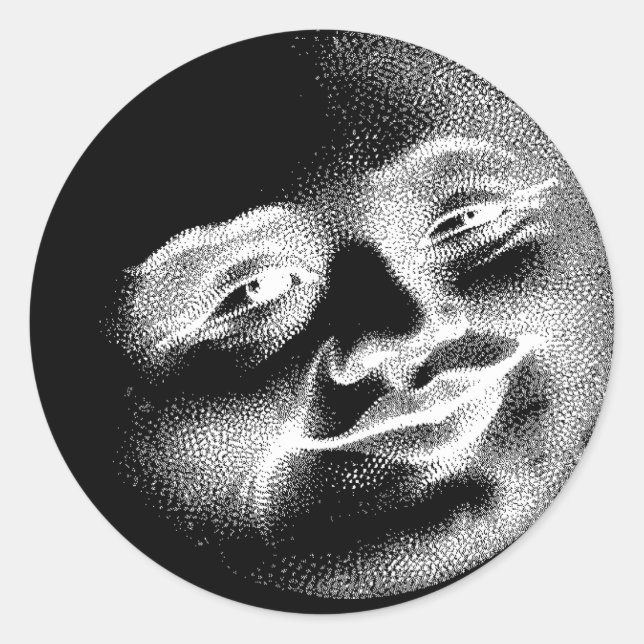 Sticker Rond Visage de la lune antique (Devant)
