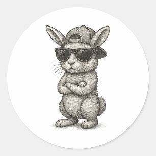 Sticker Rond Visage de lapin avec lunettes de soleil Art de jou