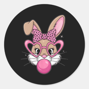 Sticker Rond Visage de lapin de Pâques léopard Gles Fille Heure
