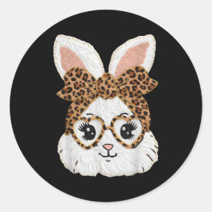 Sticker Rond Visage de léopard de lapin de Bunny mignon Fille G