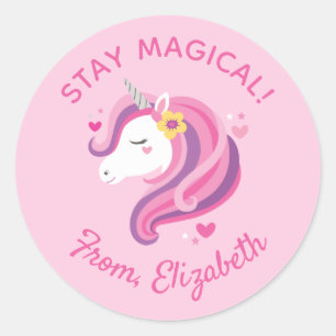 Sticker Rond Visage de licorne rose pour la Saint-Valentin en c