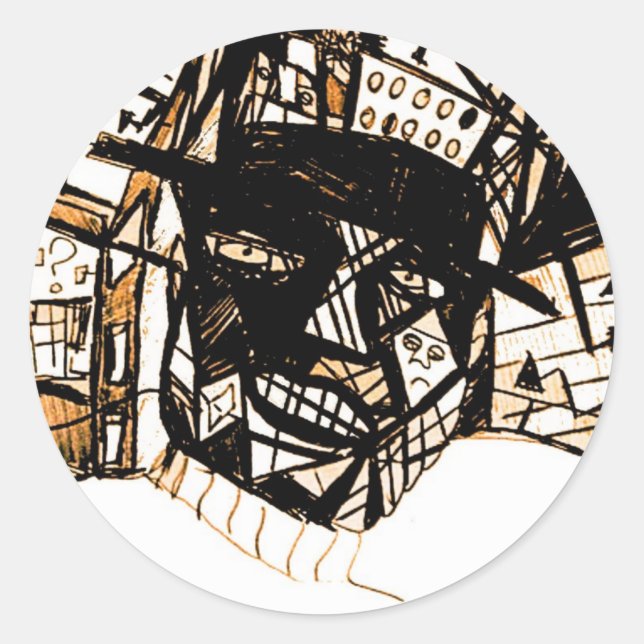 Sticker Rond visage de ligne blanc (Devant)