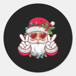 Sticker Rond Visage de Père Noël Lunettes de soleil Rétro Noël