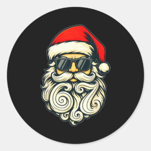 Sticker Rond Visage de Père Noël Rétro Lunettes de soleil 6 7 N