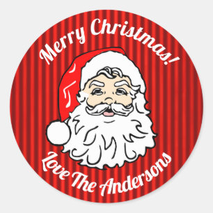 Sticker Rond Visage de Père Noël Rétro Rouge Personnalisé