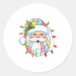 Sticker Rond Visage de Père Noël Vintage Éclairages de Noël Drô