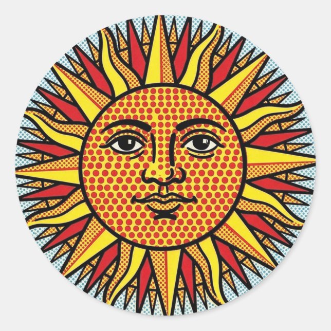 Sticker Rond Visage de Soleil Céleste dans le Style Pop Art de  (Devant)
