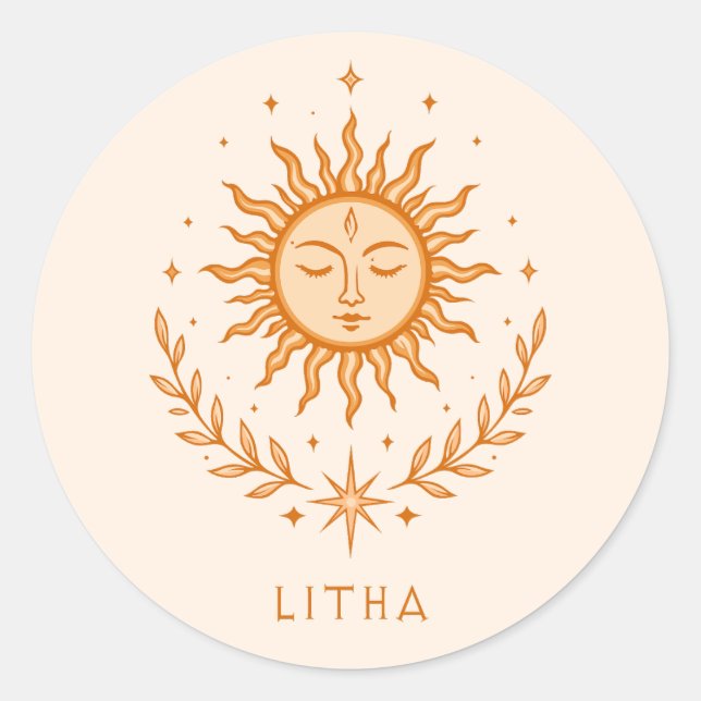 Sticker Rond Visage de soleil céleste itha Couronne botanique A (Devant)