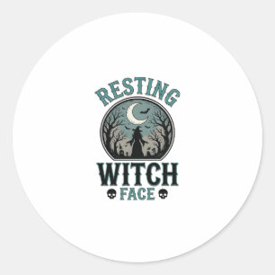 Sticker Rond Visage de sorcière au repos design Halloween vinta