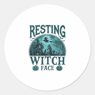Sticker Rond Visage de sorcière au repos Halloween Maison hanté