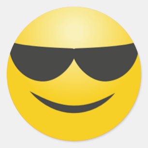 Sticker Rond Visage de sourire frais avec l'emoji drôle de