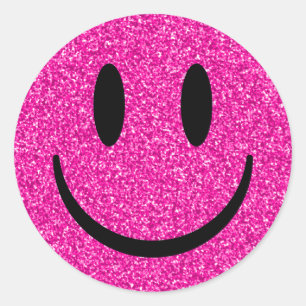 Sticker Rond Visage de sourire rose Parties scintillant