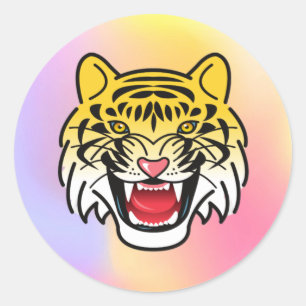Sticker Rond Visage de Tigre Souriant Art-21876
