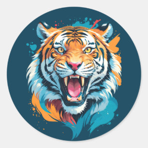 Sticker Rond Visage de tigre torride