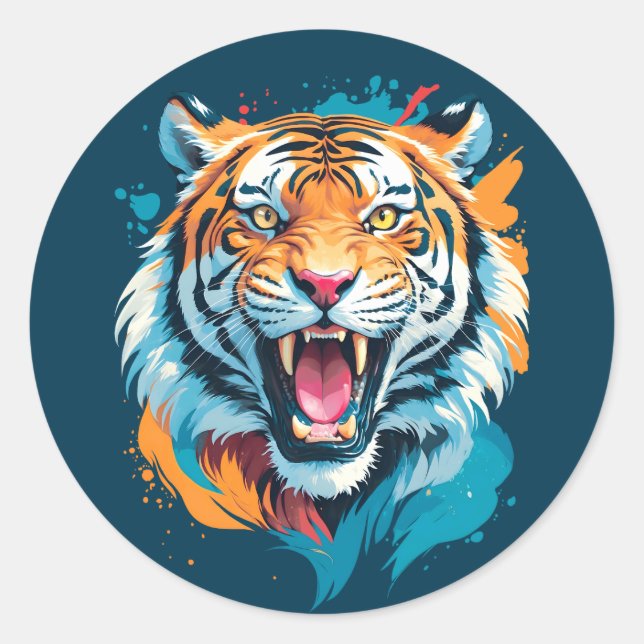 Sticker Rond Visage de tigre torride (Devant)