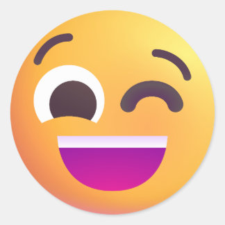 Sticker Rond Visage de Winking ombragé mignon Emoji Joyeux Vibe
