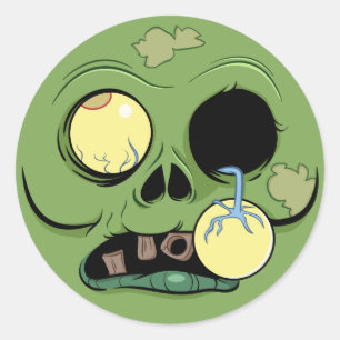 Sticker Rond Visage de zombi avec l'oeil sautant