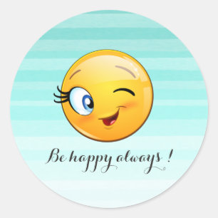 Sticker Rond Visage d'Emoji clin d'œil adorable - Soyez heureux
