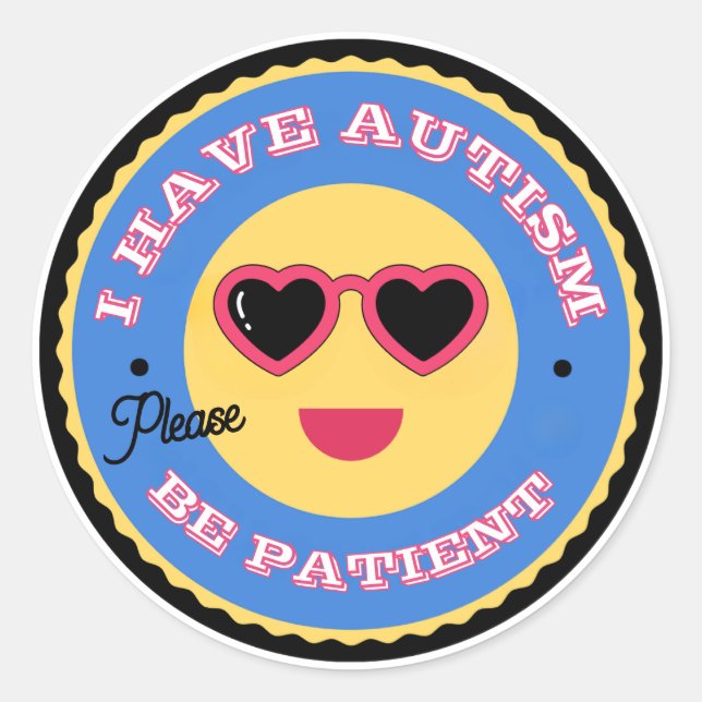 Sticker Rond Visage d'Emoji d'Acceptation de l'Autisme Avec Lun (Devant)