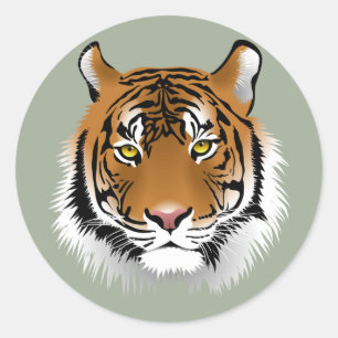Sticker Rond Visage des tigres Animés
