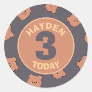 Sticker Rond Visage d'ours en peluche mignon Anniversaire perso