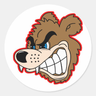 Sticker Rond visage d'ours grognant en colère