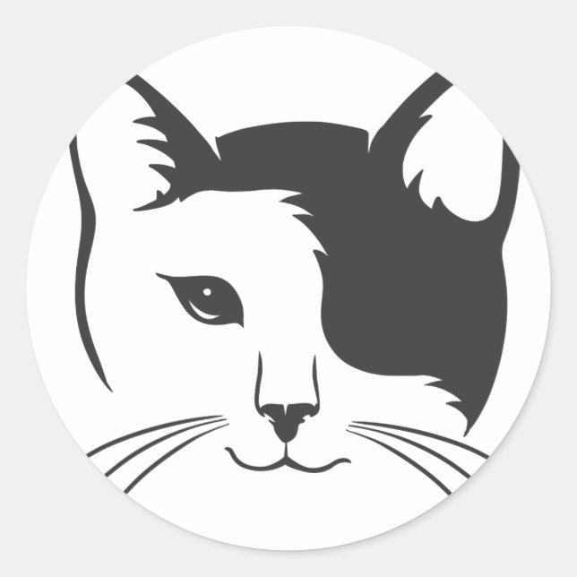 Sticker Rond Visage d'un chat blanc noir - Choisissez la couleu (Devant)
